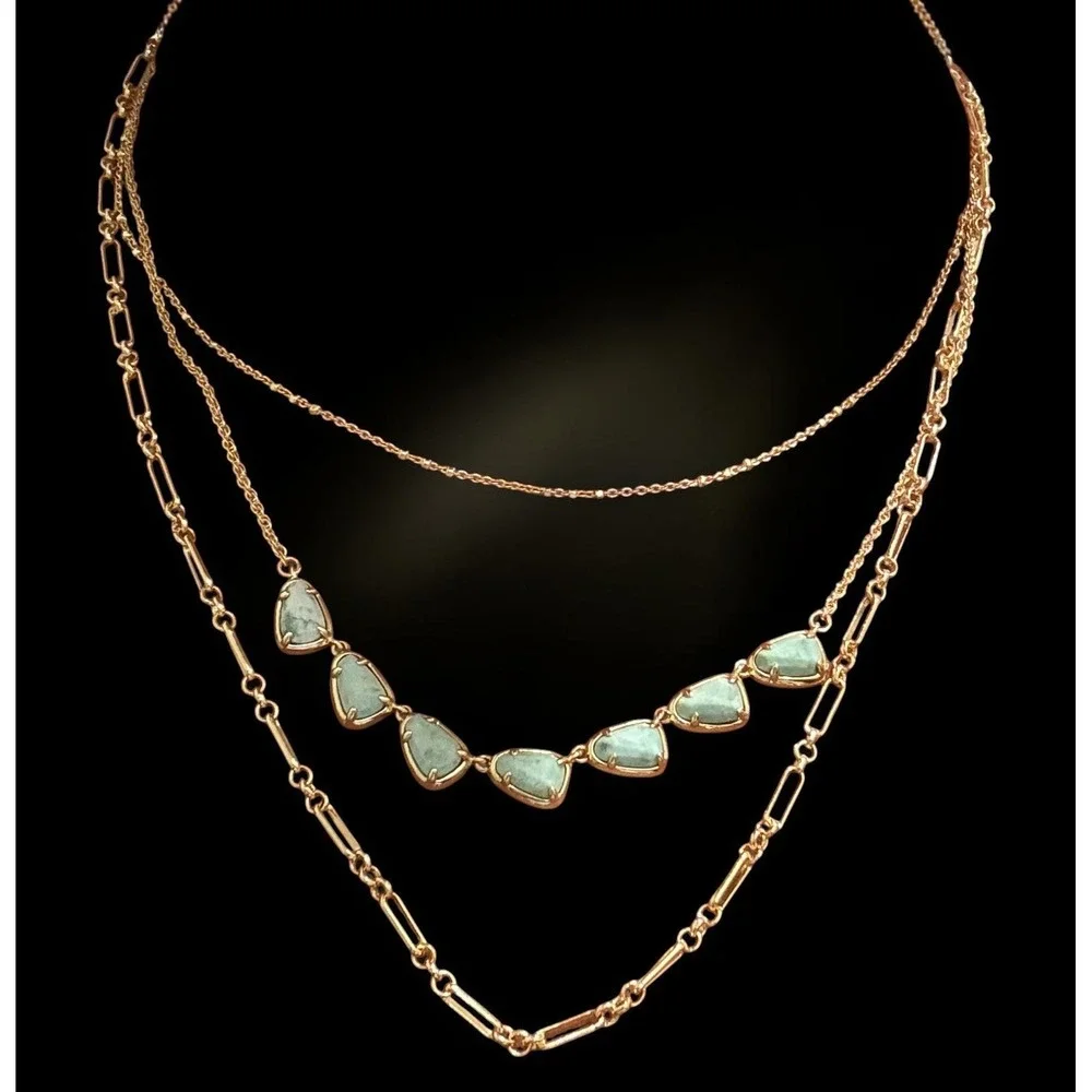 Kendra Scott Jewelry Set Womens OS Green Gold Layered Necklace & Drop Earrings